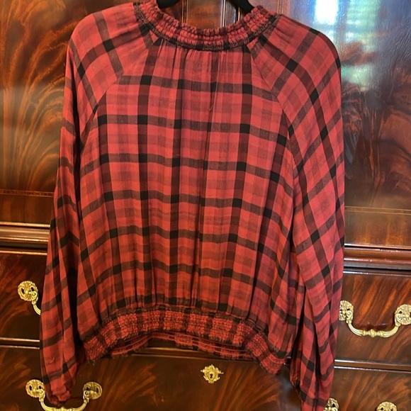Anthropologie, large Merlot and black plaid blouse, long sleeved - Picture 6 of 7